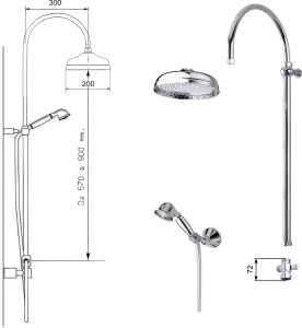 Sapho ANTEA sprchový sloup k napojení na baterii, hlavová, ruční sprcha, chrom SET021