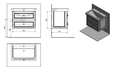 Sapho VIOLETA umyvadlová skříňka 68, 5x52x46, 5cm, bílá pololesk VI075-3131