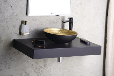 Sapho MURANO BLACK-GOLD skleněné umyvadlo na desku, průměr 40cm, černá/zlatá AL5318-77