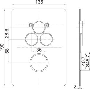 Mereo Sprchová sada s termostatickou podomítkovou tlačítkovou baterií - 3-cestná - hranatý kryt CB60157TC1N