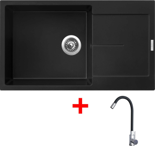 Granitový dřez Sinks ULTIMA 860 XXL Pureblack + Elasta nerez/černá G22226