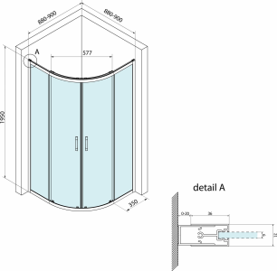 Bruckner BORG čtvrtkruhová sprchová zástěna 900x900x1950 mm, R550, čiré sklo 751.090.1
