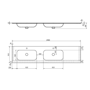 Sapho ARUBA dvojumyvadlo, Rockstone, 240x51, 5cm, levé, bílá mat AR240-B2L