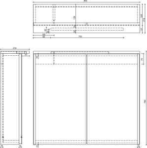 Aqualine KAWA STRIP galerka s LED osvětlením 90x70x22cm, bílá WGL90S
