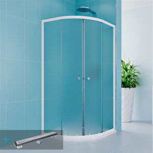 Mereo Sprchový set z Kory Lite, čtvrtkruh, 90 cm, bílý ALU, Grape a odtokového žlabu CK35121HZ
