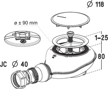 Aliaxis Česká republika s.r.o. Sifon pro sprchové vaničky Turboflow 2 s vylisovaným těsněním, ø 90 mm PR6042C (0205700)