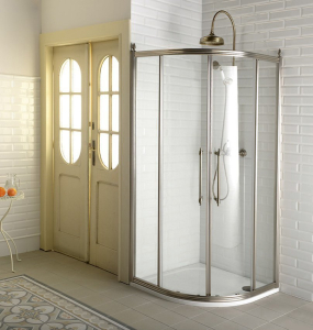 Gelco ANTIQUE čtvrtkruh. zástěna 1000x1000, posuv. dveře dvoukřídlé, ČIRÉ sklo, bronz GQ5210C