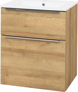Mereo Mailo, koupelnová skříňka s keramickým umyvadlem 61 cm, dub Riviera, chrom madlo CN520