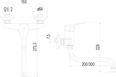 Mereo Dřezová nástěnná baterie, Lila, 150 mm, s ramínkem trubkovým ø 18 mm - 200 mm, chrom CBEE30101