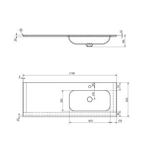 Sapho ARUBA umyvadlo, Rockstone, 170x51, 5cm, pravé, bílá mat AR170-B1R