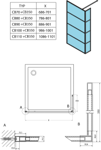 Gelco CURE BLACK přídavný panel 350mm, čiré sklo CB350