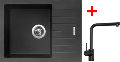 Granitový dřez Sinks PERFECTO 650 Pureblack + Elka černá matná G11126