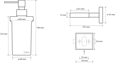 Sapho X-SQUARE dávkovač mýdla 230ml, mléčné sklo, chrom XQ100