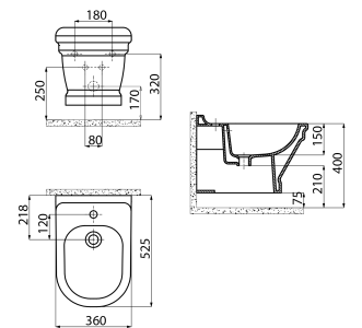 CREAVIT ANTIK bidet závěsný, 36x53 cm, bílá AN510