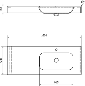 Sapho EMICO umyvadlo, Rockstone, 160x50cm, límec L, pravé, bílá mat EM160-B1R-L