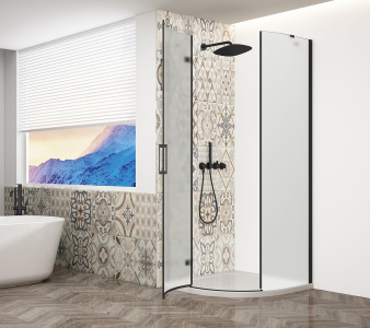 Gelco TRINITY BLACK čtvrtkruhový sprchový kout 900x900mm, matné sklo, levé GT6590ML-B