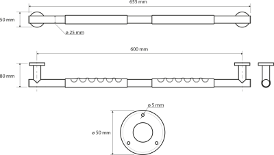 Sapho Pevnostní madlo s protiskluzem 600mm, nerez lesk XR506