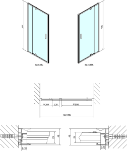 Polysan EASY sprchové dveře otočné 760-900mm, sklo Brick EL1638