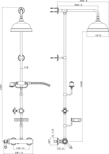 Sapho VIENNA sprchový sloup s pákovou baterií, mýdlenka, 1267mm, bronz VO139BR