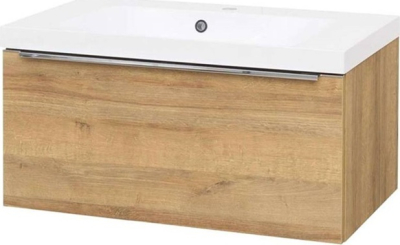 Mereo Mailo, koupelnová skříňka s umyvadlem z litého mramoru 81 cm, dub Riviera, chrom madlo CN526M