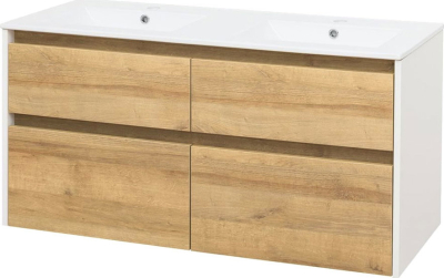 Mereo Opto, koupelnová skříňka s keramickým umyvadlem 121 cm, bílá/dub Riviera CN933