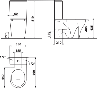 Sapho BELLO WC kombi, Rimless, spodní/zadní odpad, bílá PC103WR