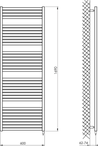 Aqualine TONDI-E elektrické otopné těleso rovné 600x1690 mm, 800 W, černá mat DE496T