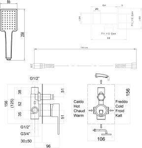 Sapho SPECTRE podomítkový sprchový set s pákovou baterií, 2 výstupy, černá mat 1102-42B-01