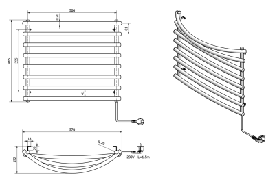 Aqualine Elektrický sušák ručníků, 570x465mm, 72W, šedý hliník-metalíza (RAL9007) SU210A