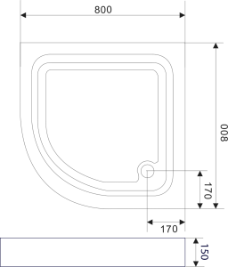 Aqualine Sprchová samonosná vanička akrylátová, čtvrtkruh 80x80x15cm BTTR80