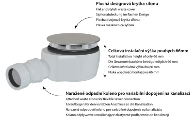 Polysan Vaničkový sifon, průměr 90mm, DN40, nízký, krytka nerez lesk 17916