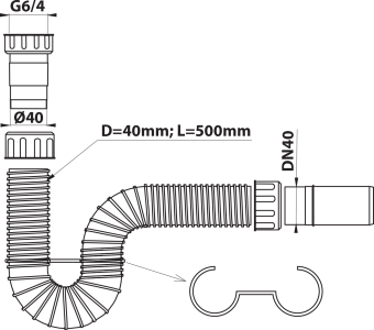 Bruckner FLEXY dřezový sifon flexibilní 6/4", DN40, bílá 155.183.0