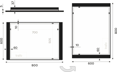 Nimco OBDELNÍKOVÁ - OSTRÉ ROHY Černé LED zrcadlo 800x600 ZPC 41003-90