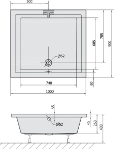 Polysan DEEP hluboká sprchová vanička, obdélník 100x90x26cm, bílá 72340