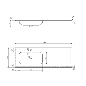 Sapho ARUBA umyvadlo, Rockstone, 200x51, 5cm, levé, bílá mat AR200-B1L