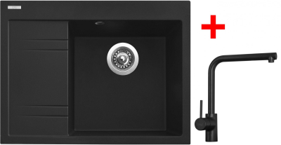 Granitový dřez Sinks RIM 650 P Metalblack + Elka černá matná G3574