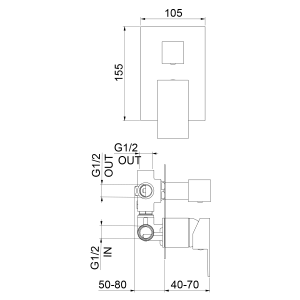 Sapho SPECTRE podomítková sprchová baterie, 3 výstupy, černá mat 1102-77B