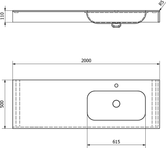 Sapho EMICO umyvadlo, Rockstone, 200x50cm, límec L, pravé, bílá mat EM200-B1R-L