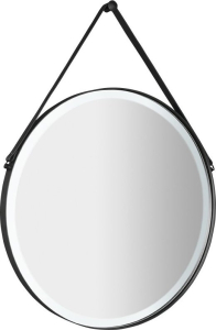 Sapho ORBITER kulaté zrcadlo s LED osvětlením ø 60cm, kožený pásek, černá mat ORL060