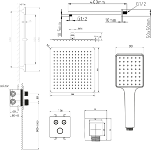 Sapho SMART SELECT podomítkový sprchový set s termostatickou baterií, 2 výstupy, posuvný držák sprchy, černá mat RP042B-02