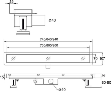 Mereo Odtokový sprchový žlab ke stěně 90 cm, vč. roštu STRIP CZ173