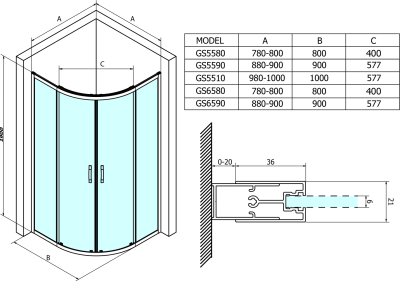 Gelco SIGMA SIMPLY čtvrtkruhová sprchová zástěna 900x900 mm, R550, čiré sklo GS5590