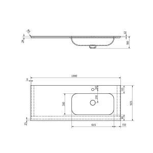 Sapho ARUBA umyvadlo, Rockstone, 130x51, 5cm, pravé, bílá mat AR130-B1R