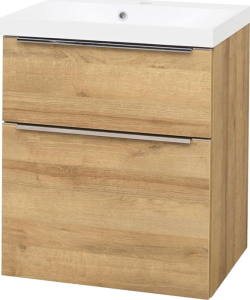 Mereo Mailo, koupelnová skříňka s umyvadlem z litého mramoru 61 cm, dub Riviera, chrom madlo CN520M