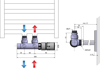 Sapho TWIN připojovací sada ventilů termostatická pro středové připojení, pravé, chrom CP3010