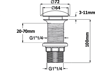 Isvea Umyvadlová výpust 5/4“, click-clack, keramická zátka, 20-70mm, antracit 38TP0162I