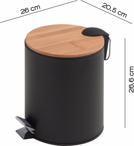 Gedy KENTA odpadkový koš 5l, Soft Close, černá mat/bambus 1409