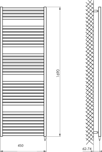Aqualine TONDI-E elektrické otopné těleso rovné 450x1690 mm, 600 W, černá mat DE446T