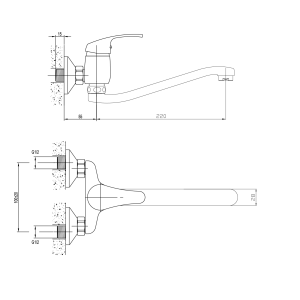 Aqualine AQUALINE 35 nástěnná baterie, rozteč 100mm, ramínko ploché zvýšené, chrom 52032