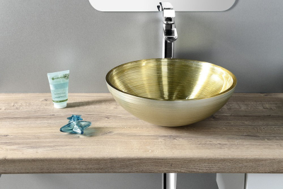 Sapho MURANO SOFT BROWN skleněné umyvadlo na desku, průměr 40cm, béžovozlatá AL5318-67